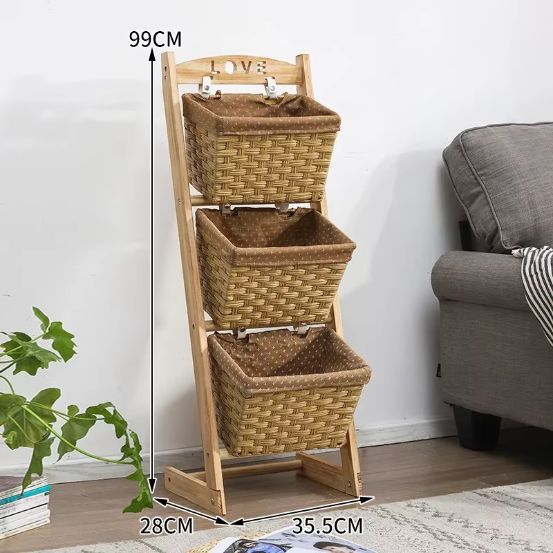 Support de rangement de Type sol en bois massif, panier étanche de grande capacité à 3-4 couches pou