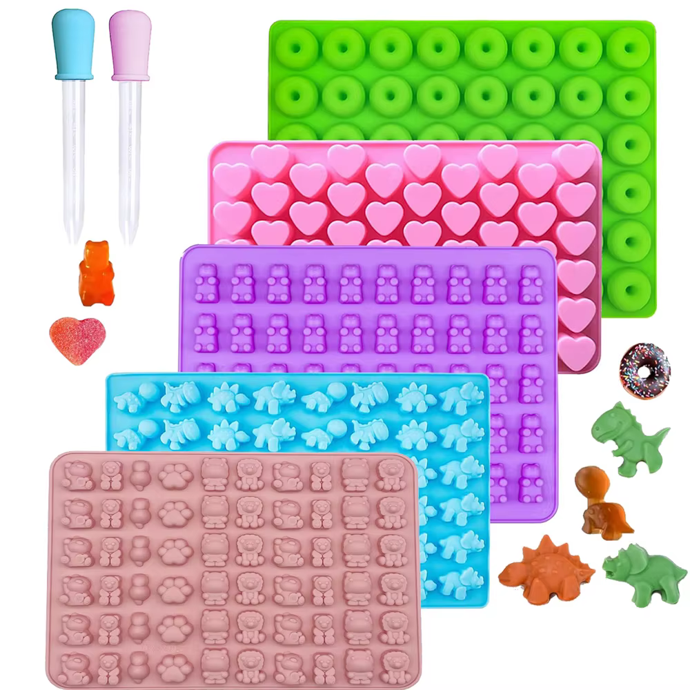 Moules en silicone pour oursons gélifiés, mini-moules à chocolat pour enfants avec 2 compte-gouttes,