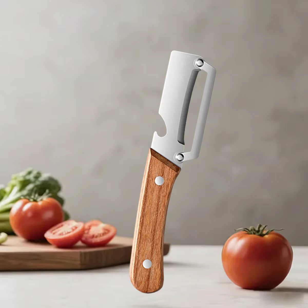 Couteau à éplucher les légumes avec manche en bois/acier et ouvre-bouteille, outil de cuisine multif