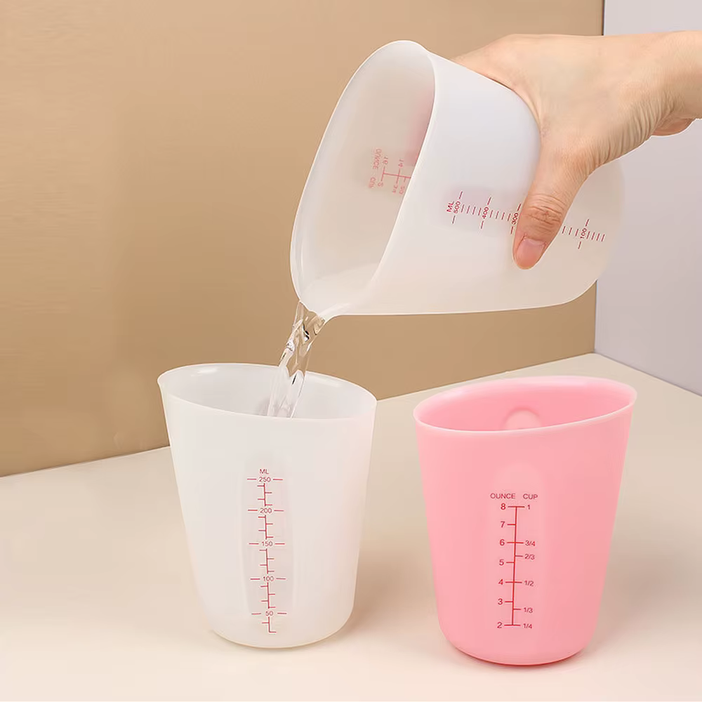 Tasse à mesurer en Silicone avec échelle, tasse à mesurer transparente, tasse à mesurer souple résis