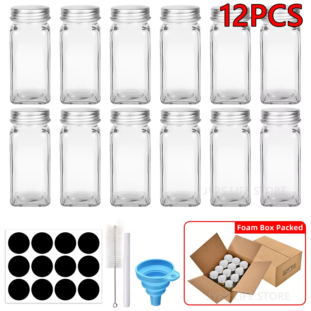 Pots à épices en verre avec couvercles métalliques, 12 pièces, salière, poivrière, récipients d'assa