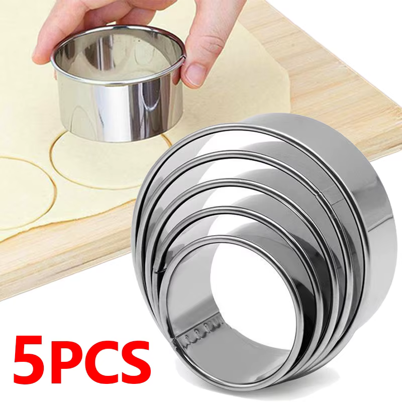 Moule à biscuits rond en acier inoxydable, 5 pièces, pour boulettes, coupe de peau, bricolage de gât