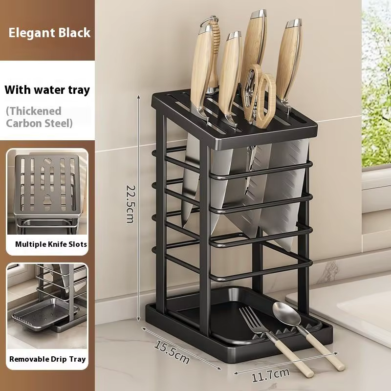 Compagnon de comptoir de cuisine : étagère à vaisselle multifonction, porte-couteaux et rangement d'