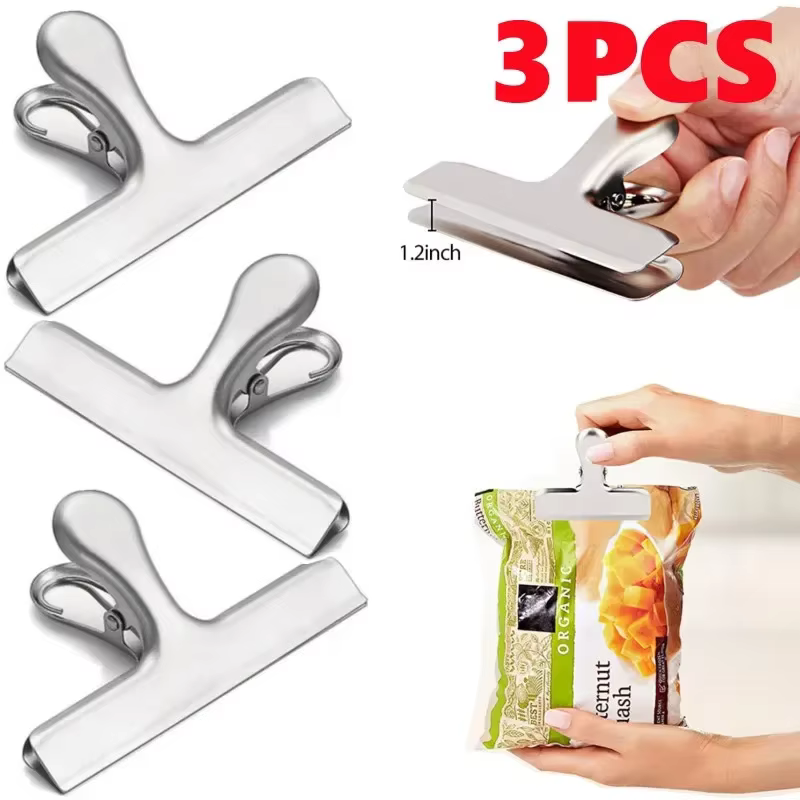 Clips de sac en acier inoxydable pour aliments, métal argenté, pinces alimentaires, pinces à papier 