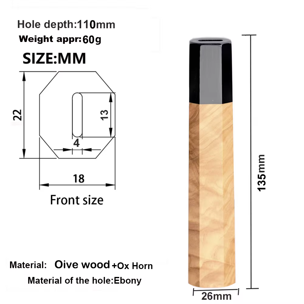 Manche de couteau artisanal en bois octogonal avec corne de bœuf 135 mm pour couteau de chef, Gyuto,