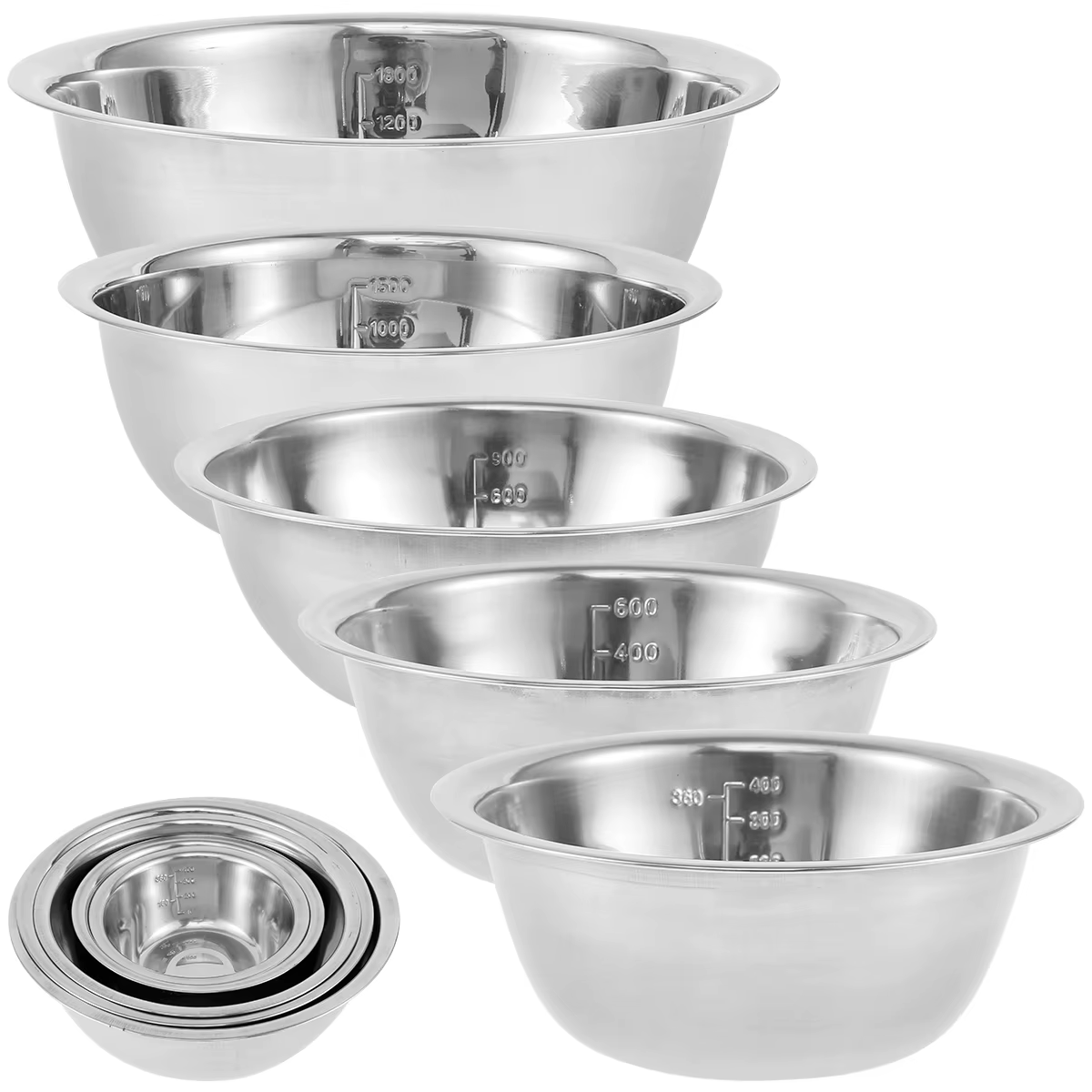Ensemble de bols à mélanger en acier inoxydable, bassin à soupe polyvalent, 5 tailles, bols gigognes