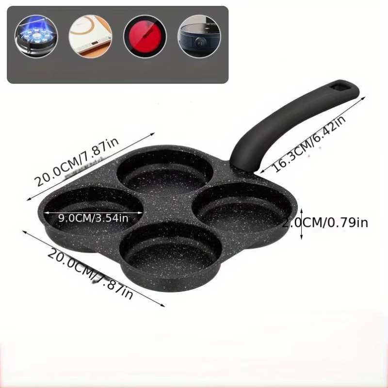 Poêle à œufs antiadhésive, cuiseur à œufs 4 tasses, adapté aux cuisinières à gaz et aux plaques à in