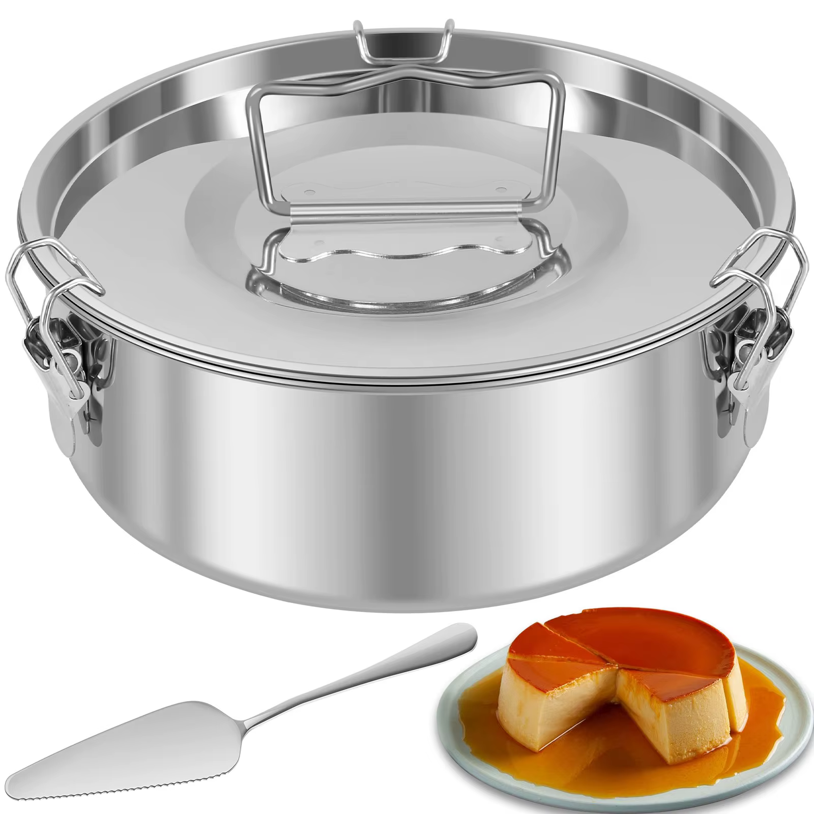 Moule à Flan en acier inoxydable, cuisson de gâteaux, ensemble de moules à Flan, moules à cheesecake