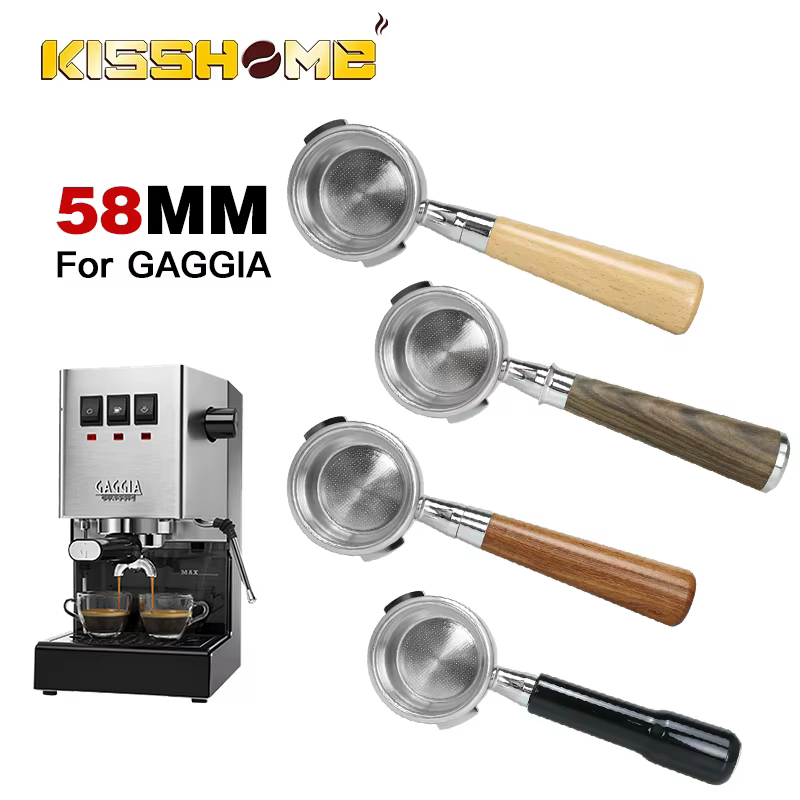 Porte-filtre à café 58mm, porte-filtre sans fond pour Gaggia, manche classique en bois massif, outil