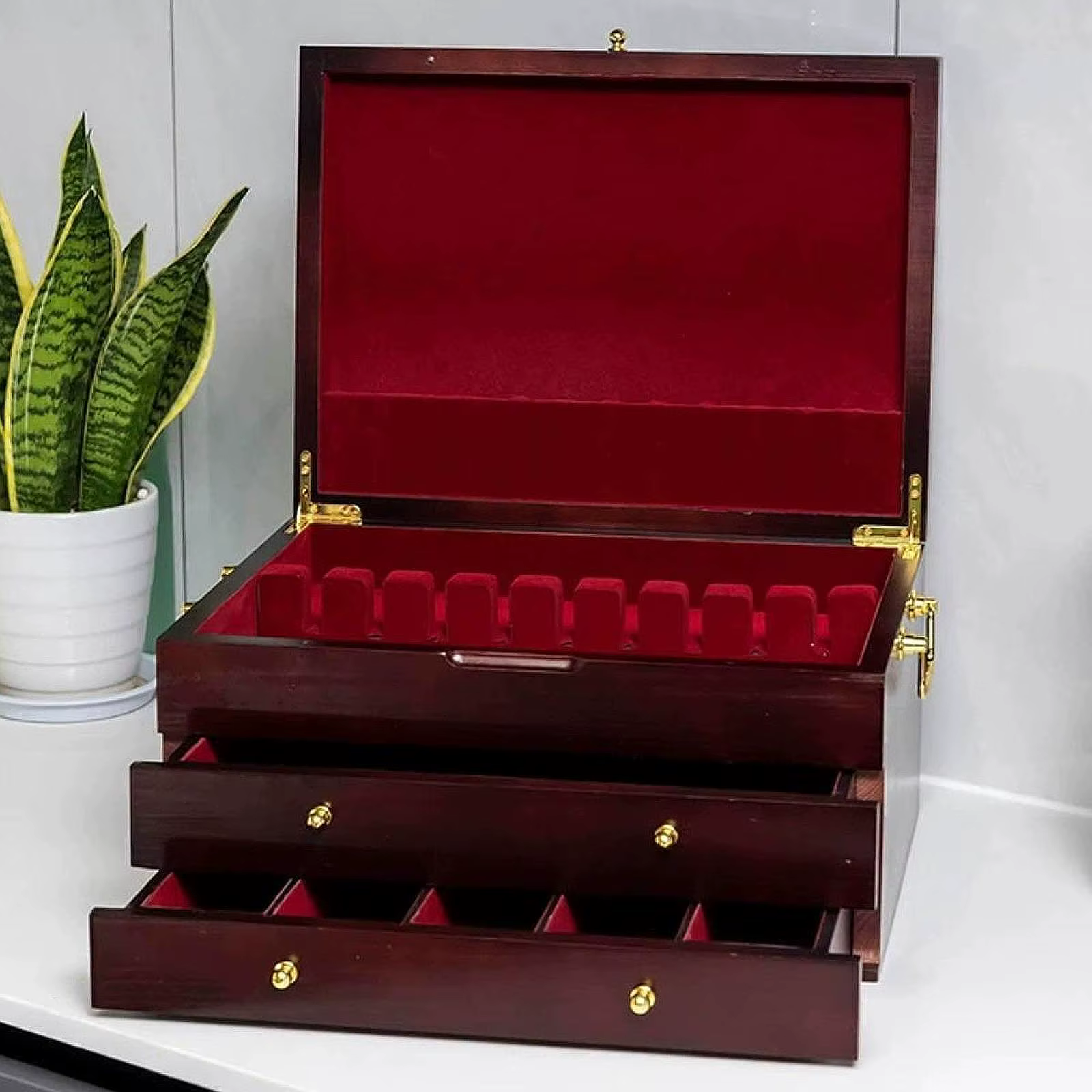 Boîte de rangement pour couverts, étui à ustensiles, cadeaux, doublure en feutre, polyvalente avec c