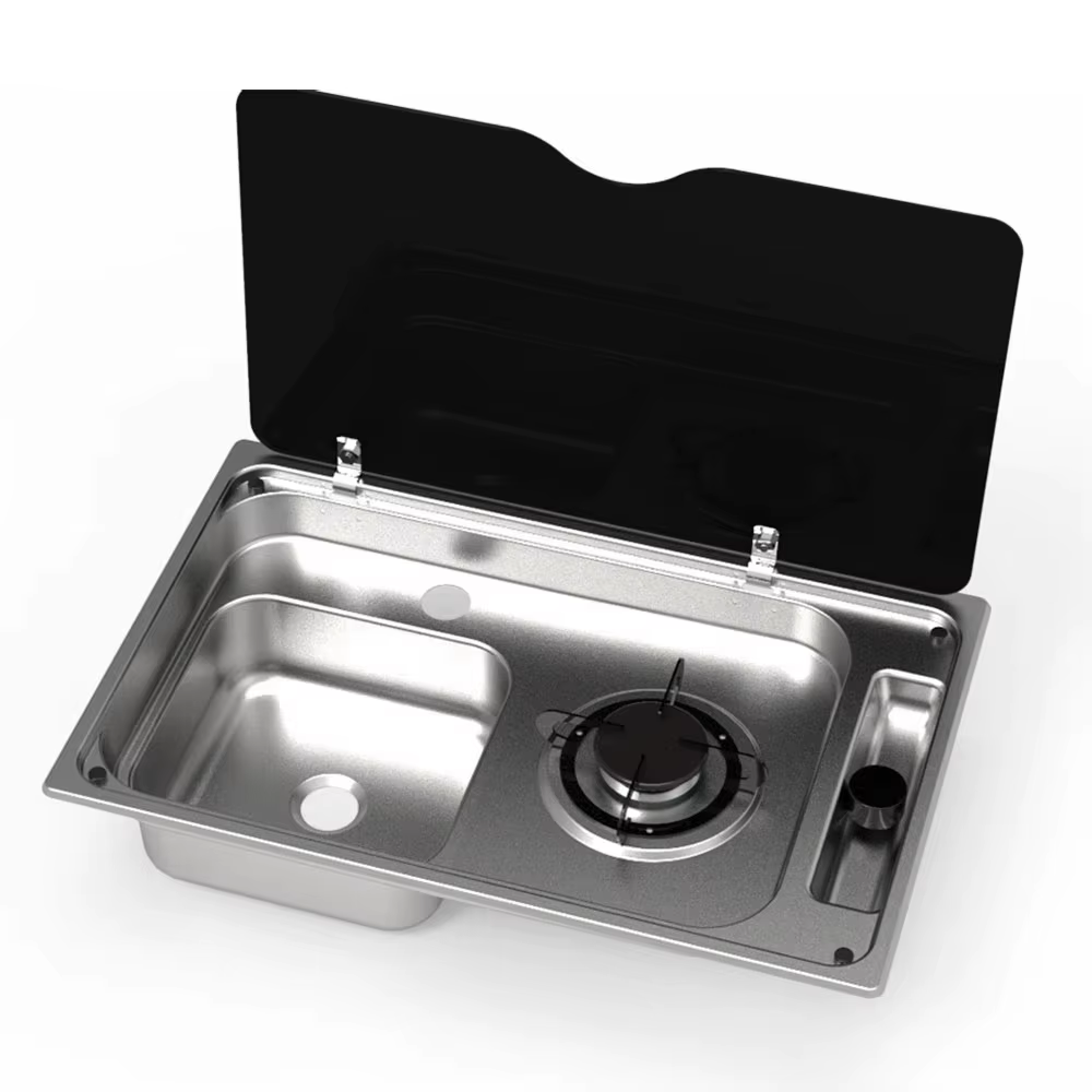 Table de cuisson à gaz portable de luxe la plus populaire avec couvercle en verre trempé pour campin