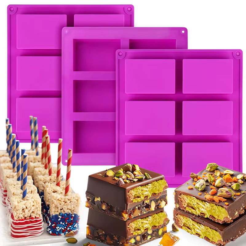 Moule à 6 cavités pour snacks de riz, gâteaux, gelées, chocolats, bonbons, pain de maïs et beurre -