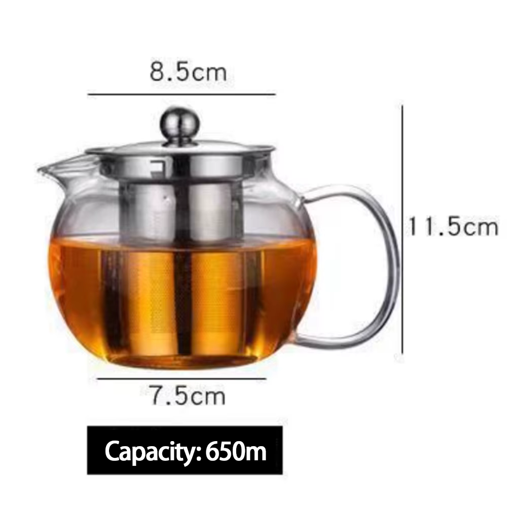 Théière en verre, 650/950/1300 ml pour thé en vrac, avec infuseur et filtre en acier inoxydable, com