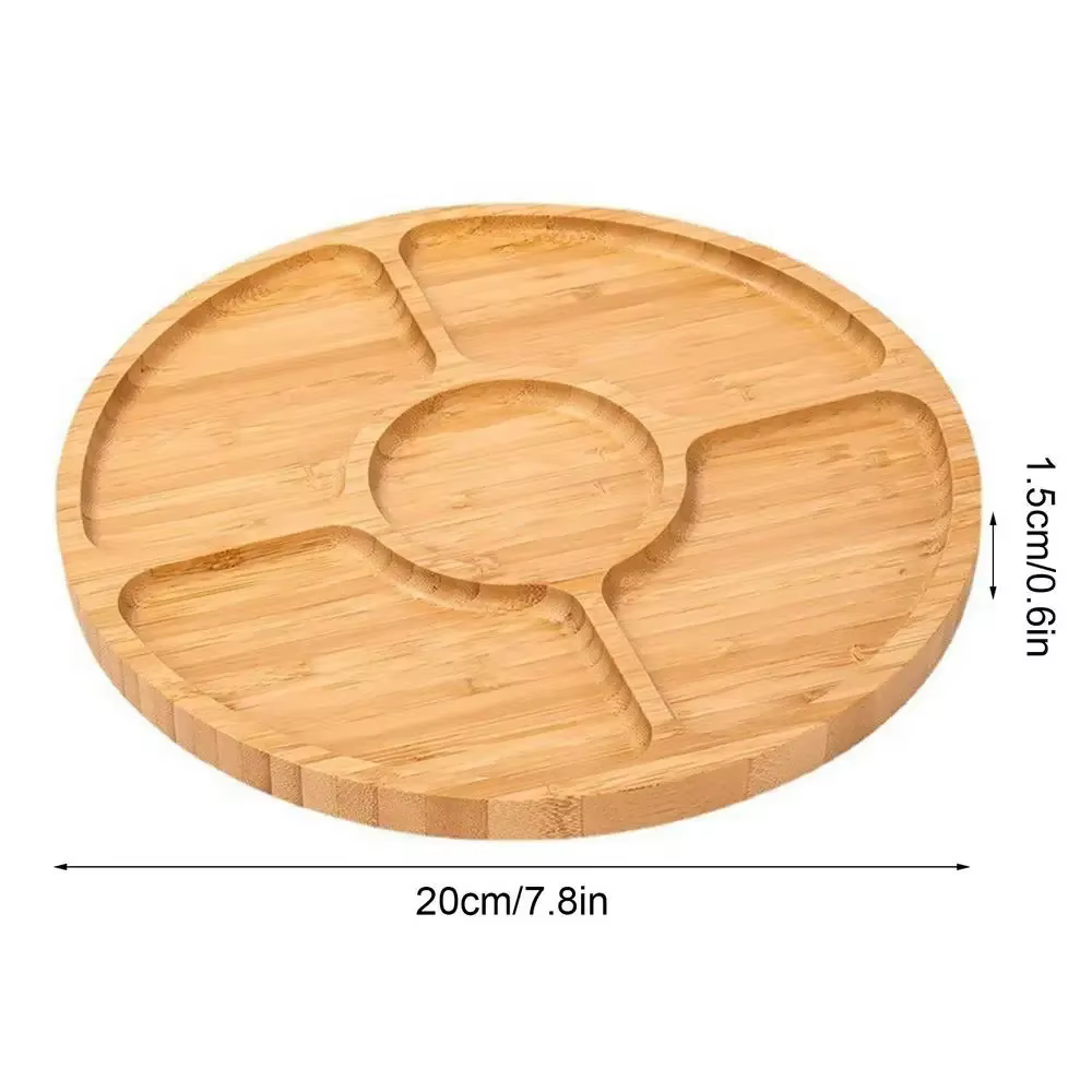 Plateau à fruits rond en bambou, assiette à fruits à cinq compartiments pour collations, Fruits, noi