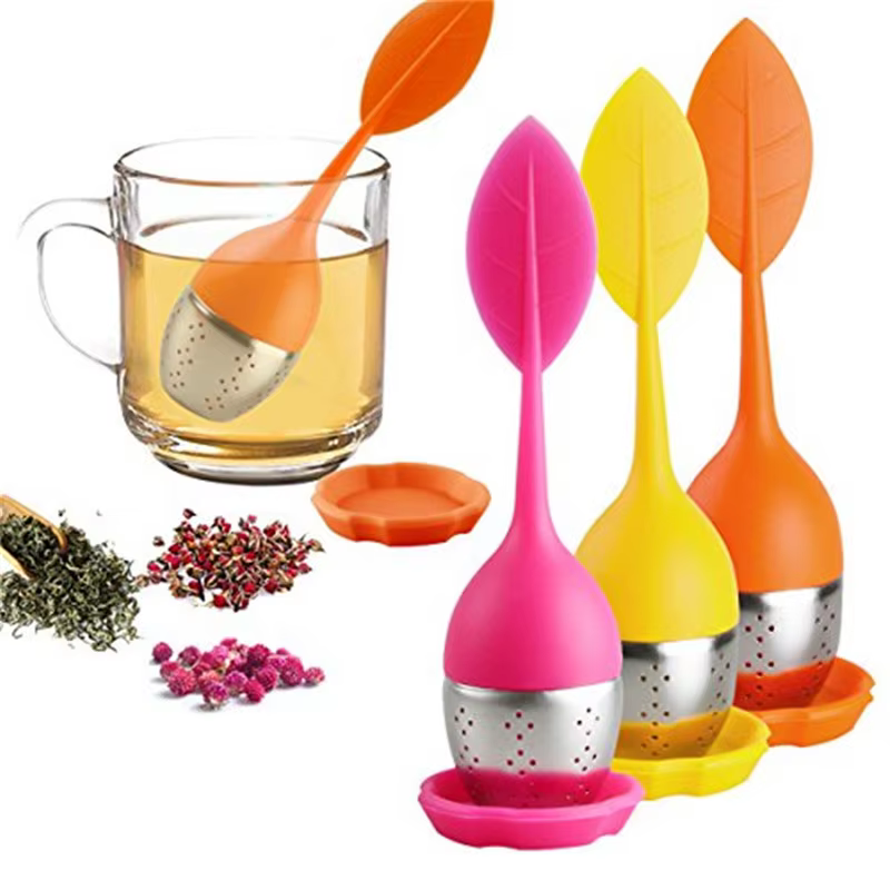 Infuseur à thé en feuilles d'acier inoxydable, poignée en Silicone, passoire à cha, service à thé, f
