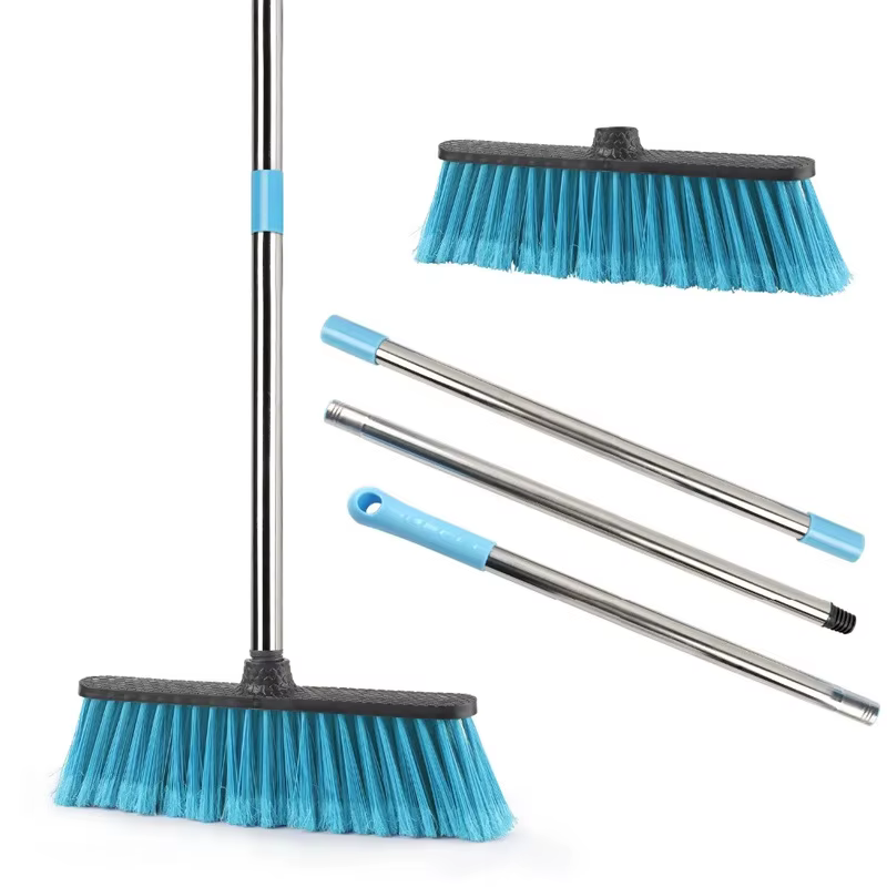 Balai de nettoyage de sol avec manche long réglable, balais à coulis à poils rigides, épurateur pour