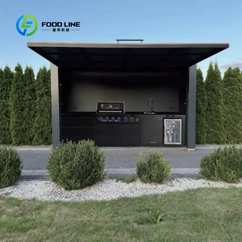 Cuisine extérieure moderne haut de gamme personnalisée, barbecue à gaz 5 brûleurs, évier en acier in