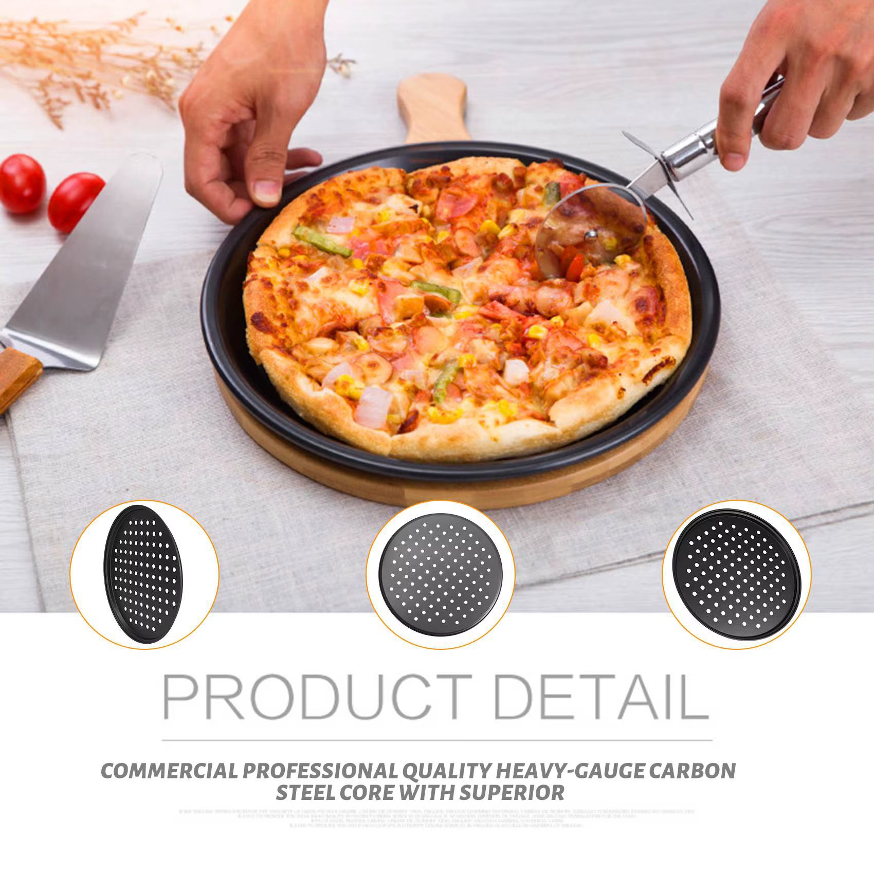 Paquet de 2 casseroles à Pizza perforées personnelles de 11 pouces en acier au carbone avec revêteme