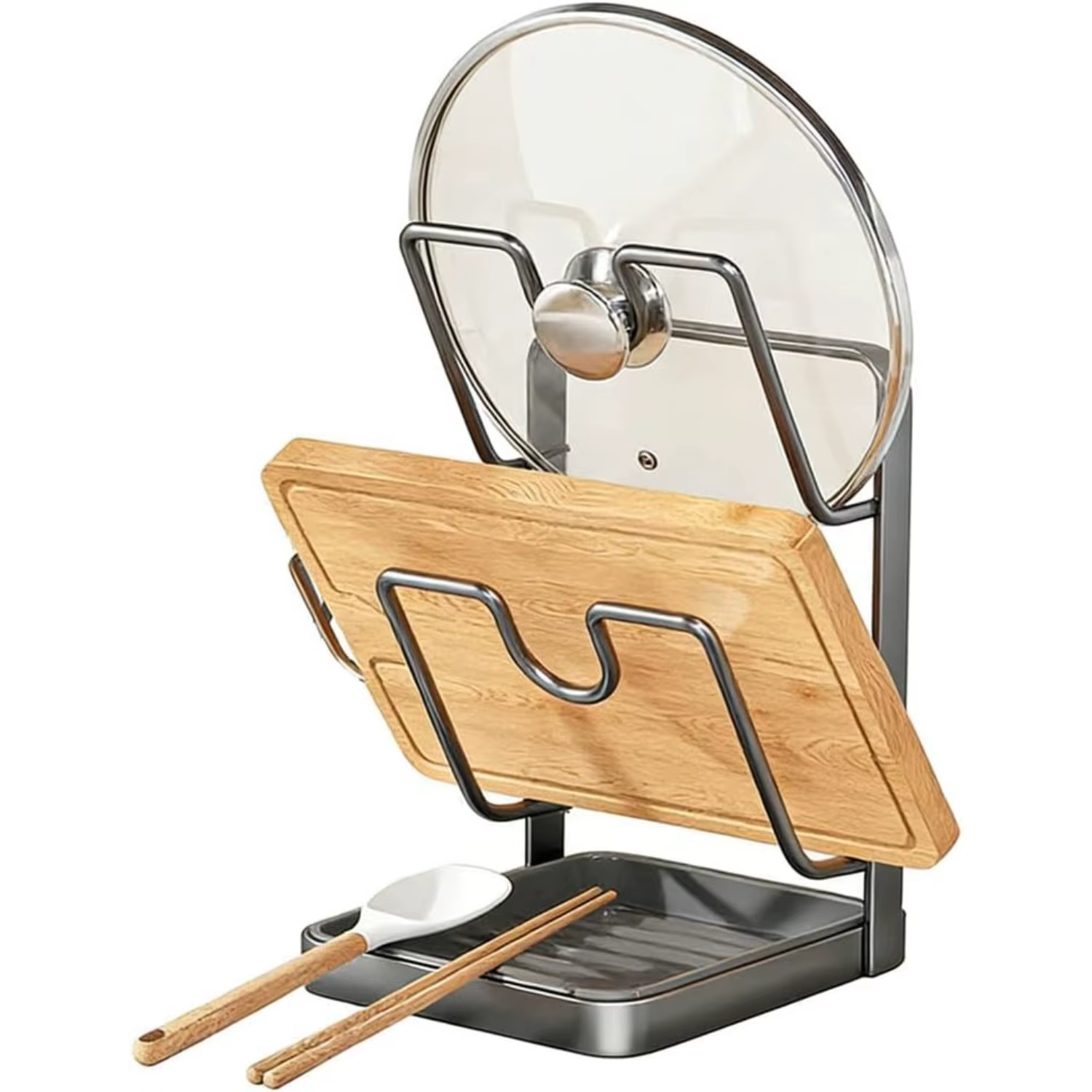 Support de rangement pour couvercles de casseroles, support pour couvercles et repose-cuillère, orga