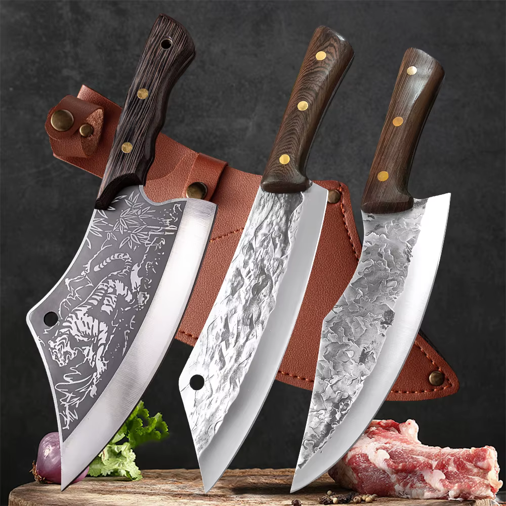 Couperet à viande forgé, couteau de boucher de cuisine, couteau de Chef à découper les os, manche en