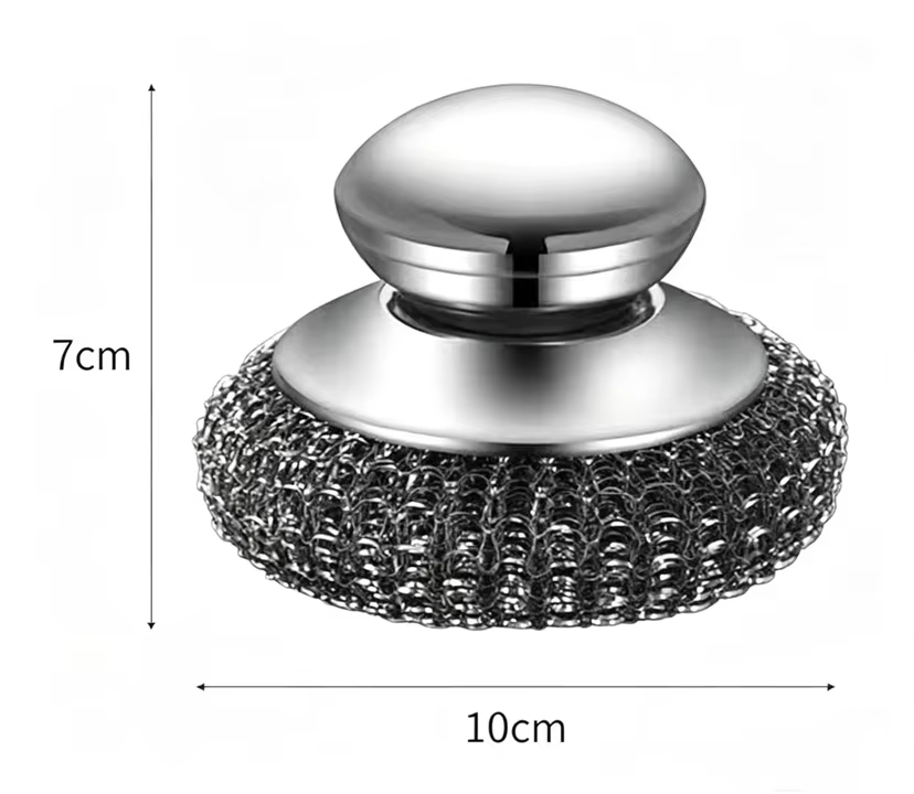 Brosse à vaisselle en acier inoxydable avec manche, boule métallique robuste pour le nettoyage de la