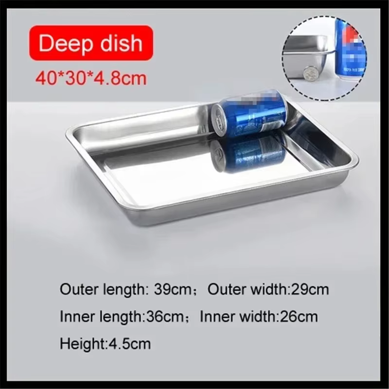 Plateau rectangulaire en acier inoxydable 304, plat de cuisson, plat profond, service de poisson, pl