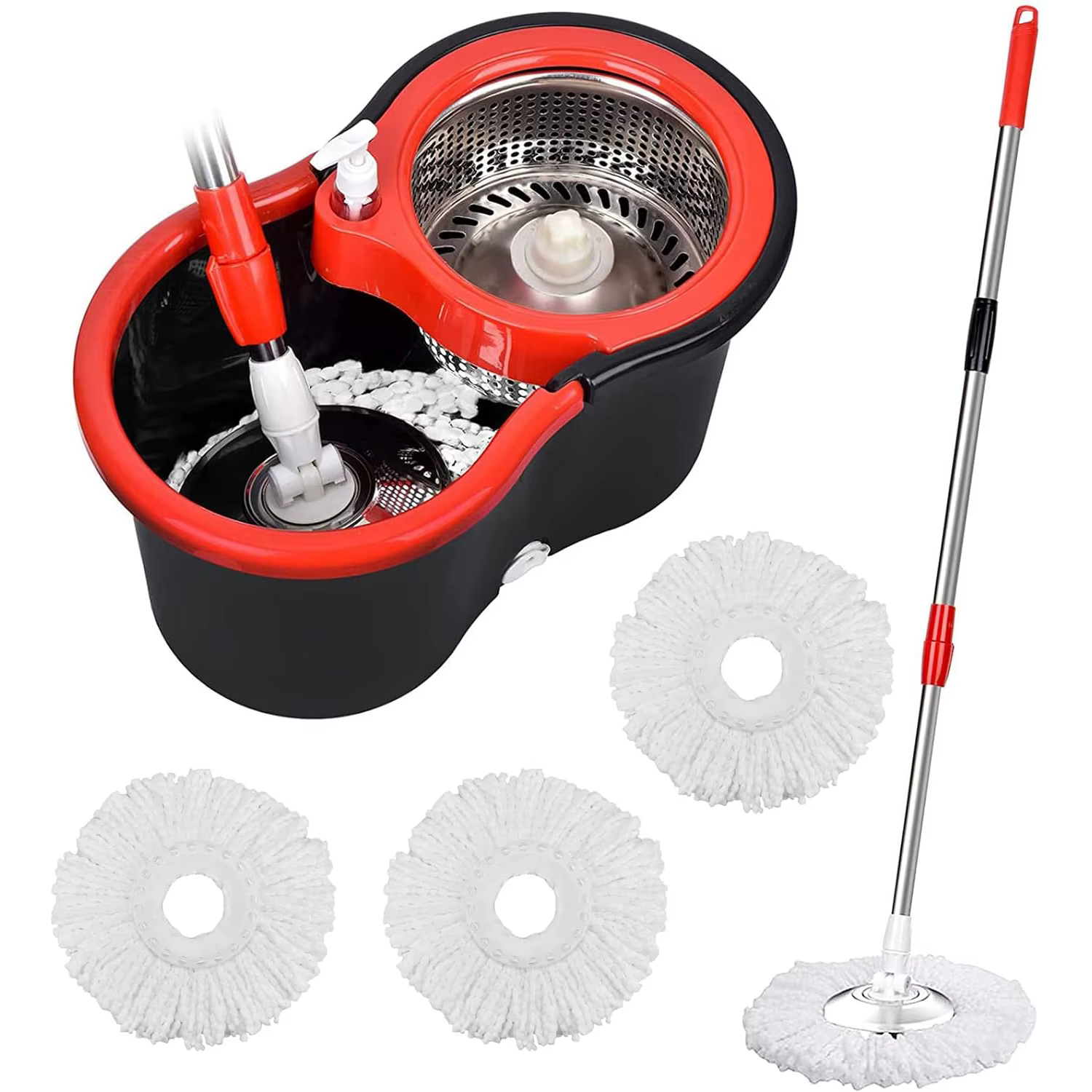 360 ° Ensembles de seaux à vadrouille rotative avec système d'essorage dans 3 têtes en microfibre,