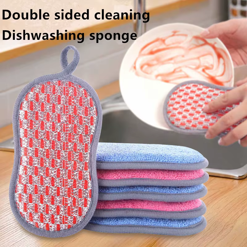 Éponge de nettoyage de cuisine Double face, éponges pour la vaisselle, tampon à récurer, chiffon à v