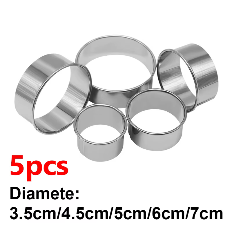 Moule à biscuits rond en acier inoxydable, 5 pièces, pour boulettes, coupe de peau, bricolage de gât