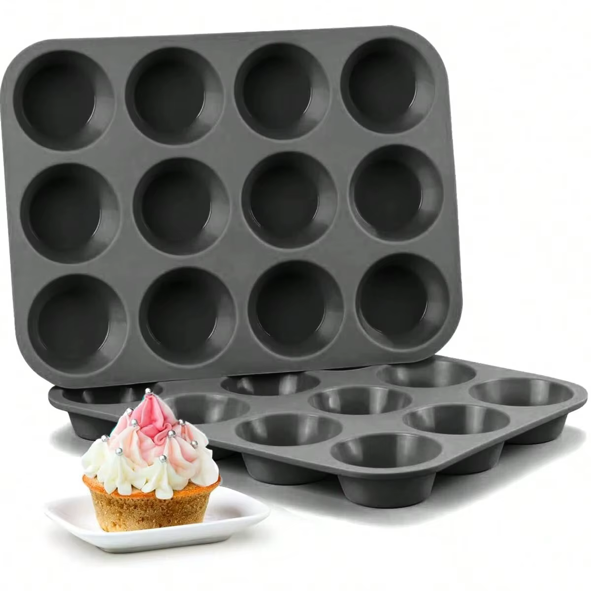 Moule à Cupcakes antiadhésif en Silicone, 12 trous, pour muffins, savon, chocolat, Muffin, poêle à p