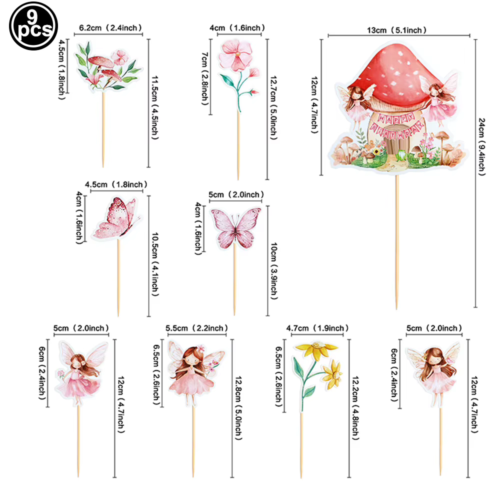 1 ensemble de décorations de cupcakes féériques, pics à dessert floraux, décorations de jardin féeri