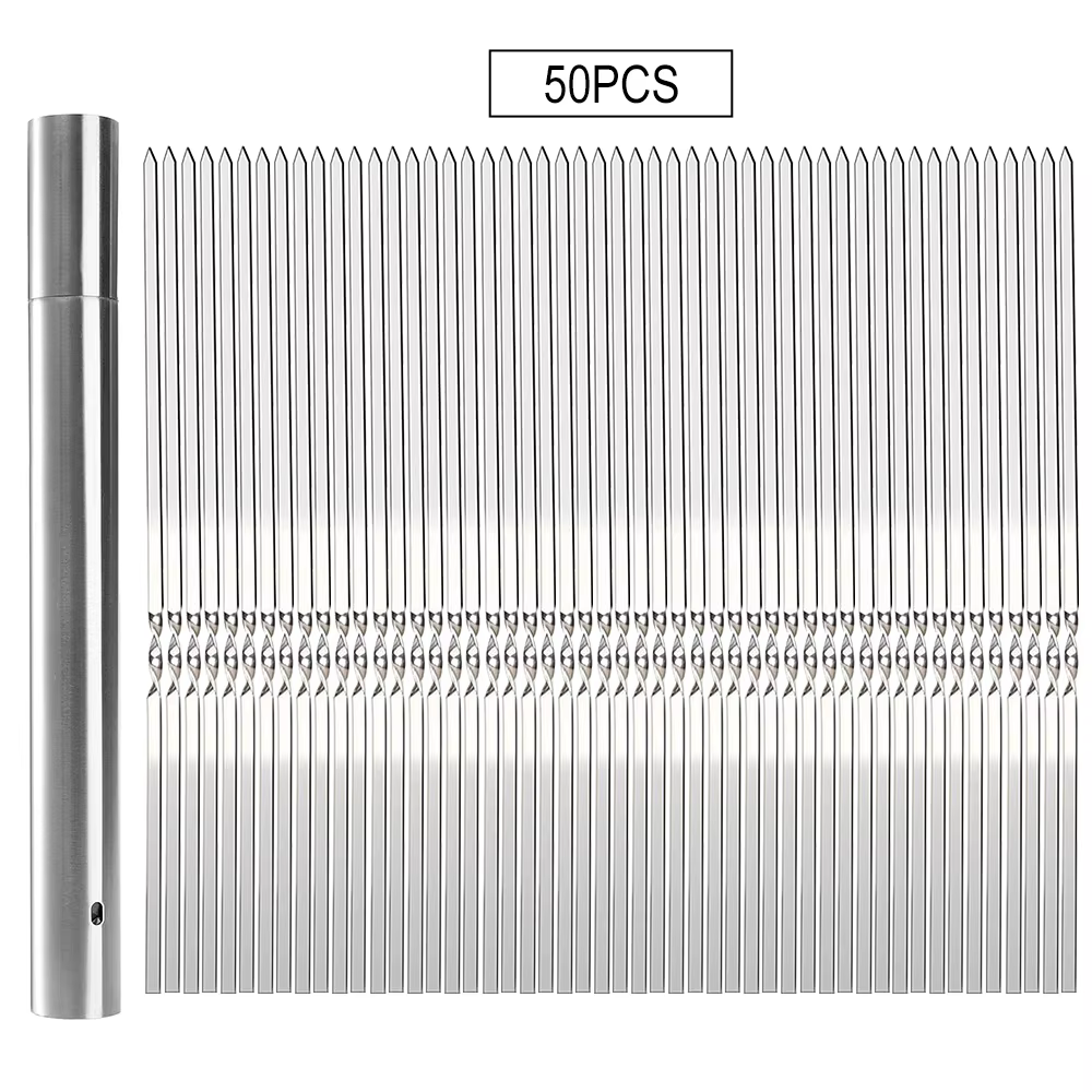 Brochettes en métal pour grillades à Kabobs 50 pièces 28cm brochettes à Kabob plat BBQ brochette de 