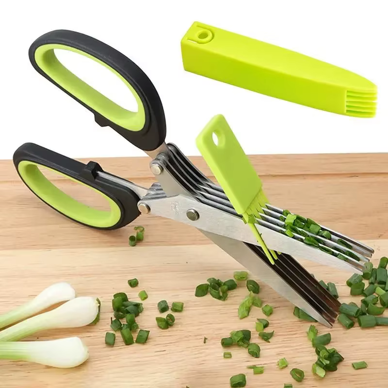 Ciseaux multicouches en acier inoxydable, ciseaux de cuisine, oignon vert, cisaille de coupe d'herbe