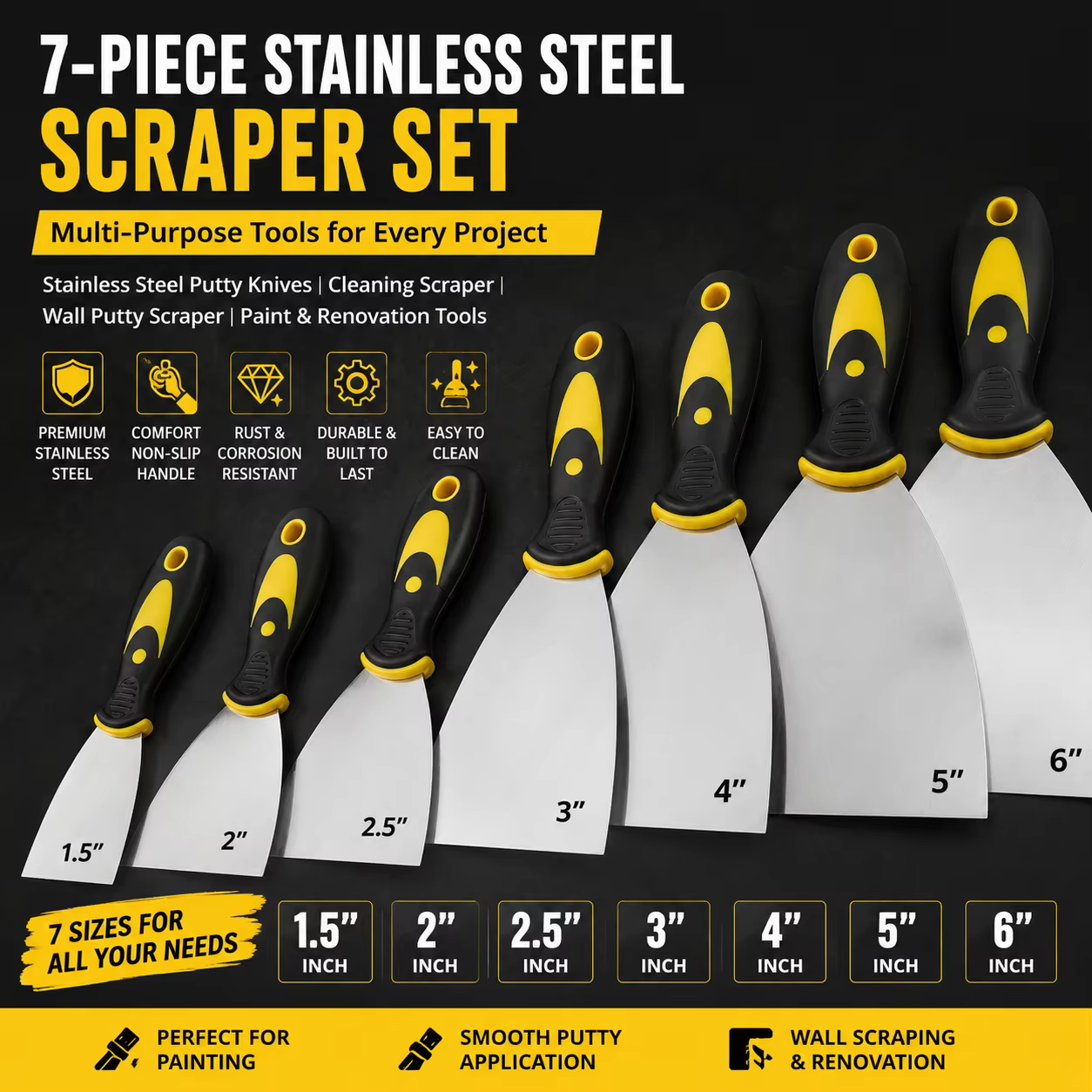 Ensemble de 7 pièces - Couteau à graisse en acier inoxydable, grattoir de nettoyage, spatule, gratto