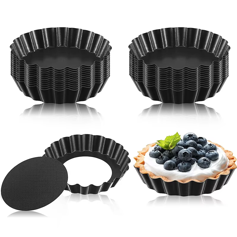 LMETJMA Mini moules à tarte 8 cm moules à tarte aux œufs avec fond amovible antiadhésif petit moule 