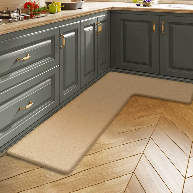 Tapis de sol souple en forme de L pour cuisine, couleur unie, résistant à la saleté, coin de restaur