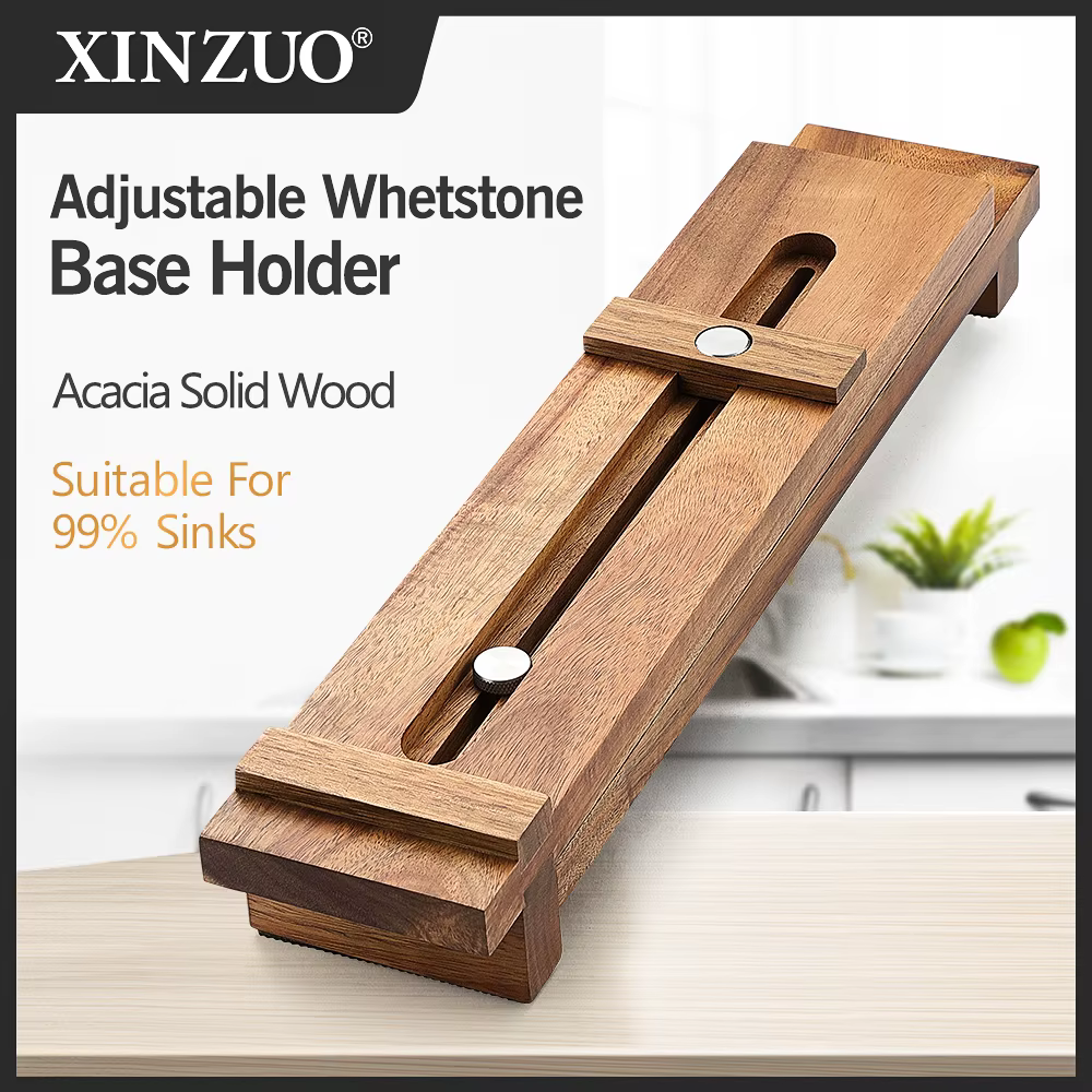 XINZUO support de Base en pierre à aiguiser en bois d'acacia bloc d'affûtage de couteaux solide téle