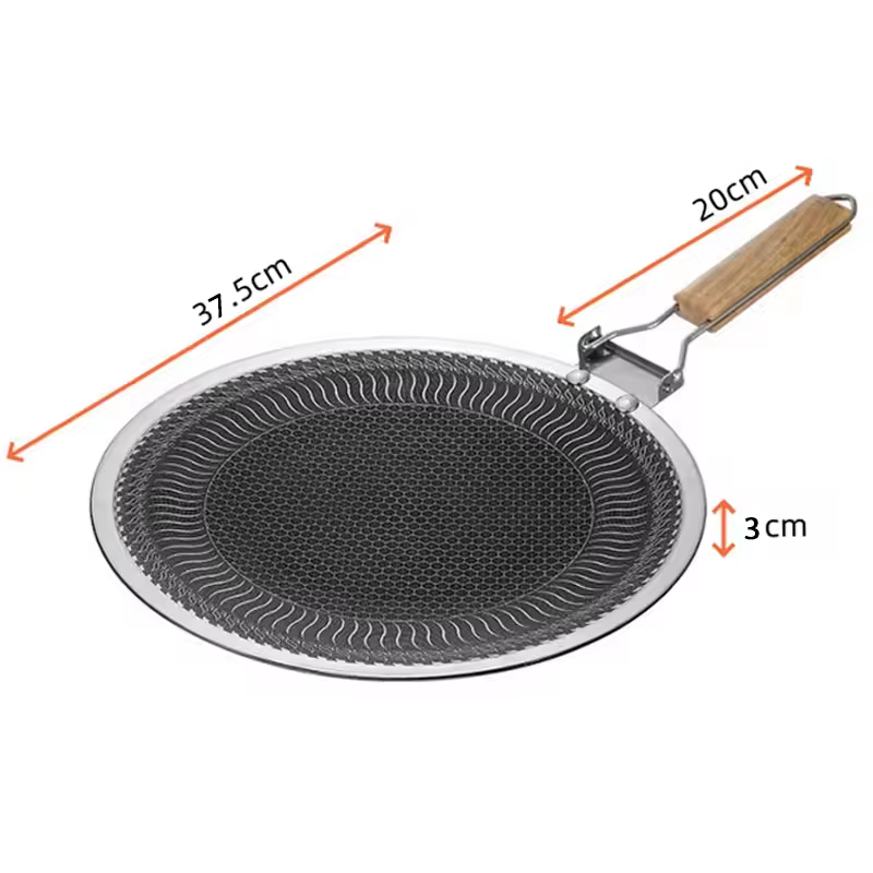 Plaque de cuisson ronde en acier inoxydable, 34/38cm, fond en nid d'abeille, charbon, conception ant