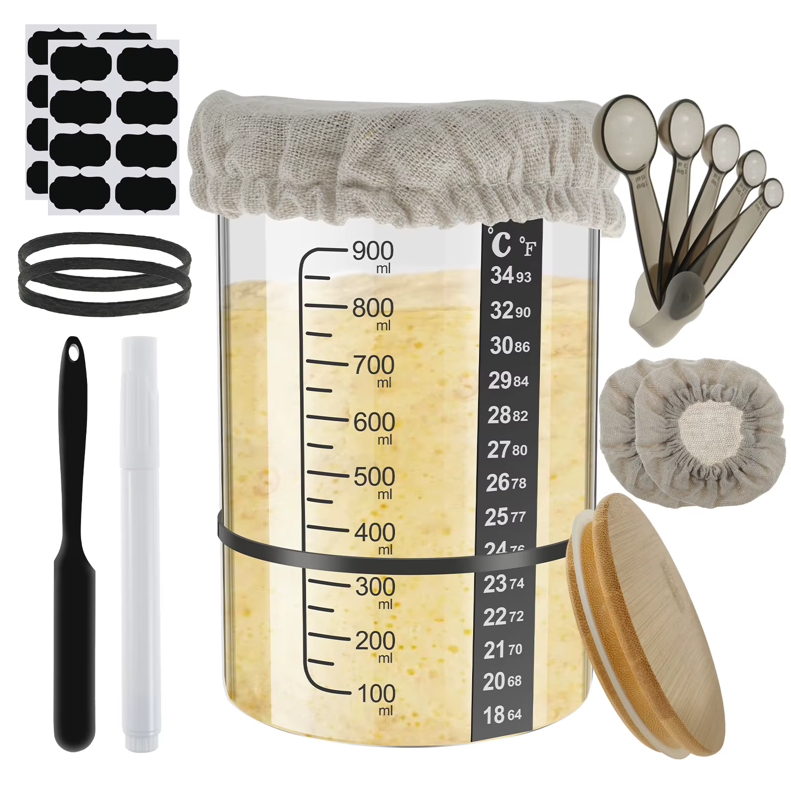 Pot de démarrage de pâte 900ml, récipient de Fermentation au levain, pot en verre transparent avec c