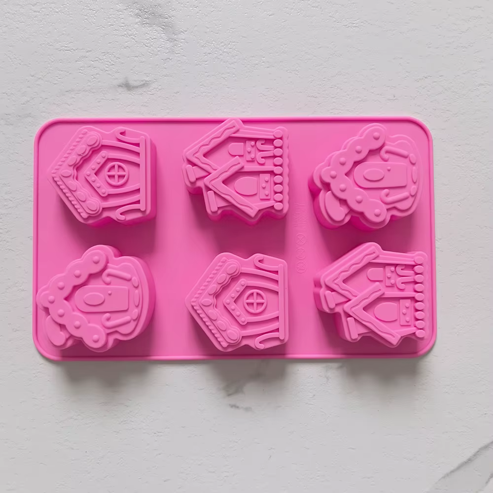Moule en silicone en forme de maison à 6 trous, gâteau de cuisson au chocolat 3D adapté à la gelée,