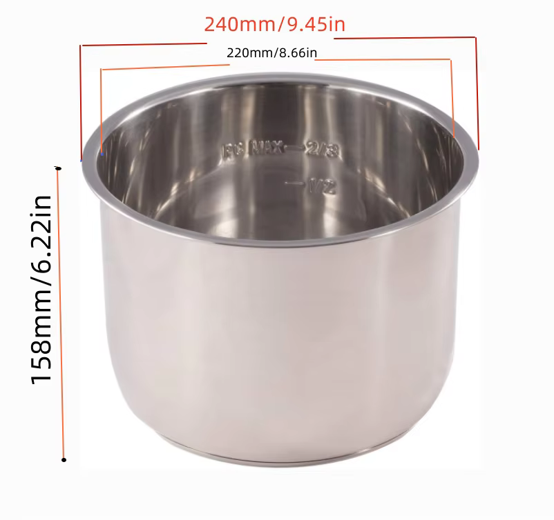 Marmite intérieure en acier inoxydable, 1 pièce, 6 litres, pour marmite instantanée IP-POT-SS304-60