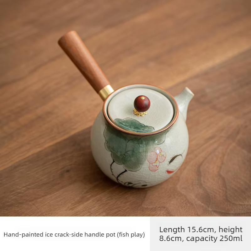 Four Ge en céramique peint à la main, Pot à poignée latérale, compétences de brassage de thé, Pot un