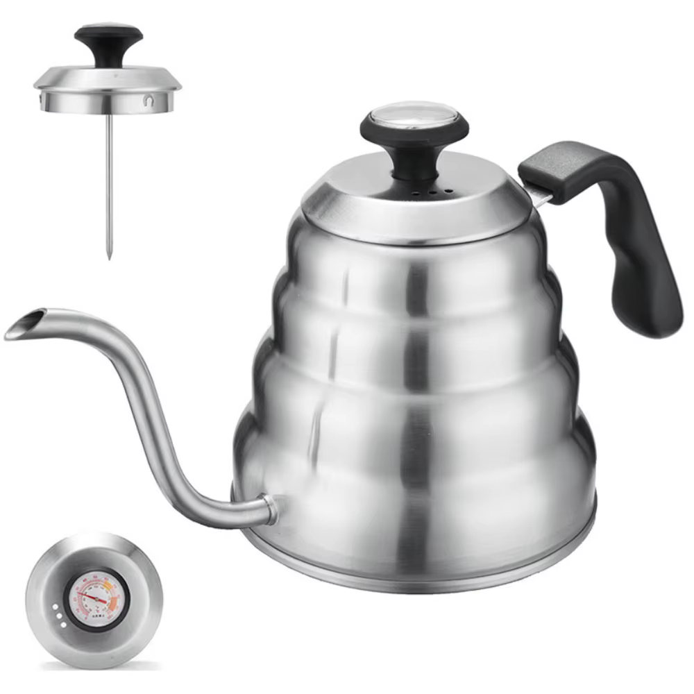 Bouilloire à café 1L/1,2 l en acier inoxydable, bouilloire goutte à goutte avec thermomètre pour caf