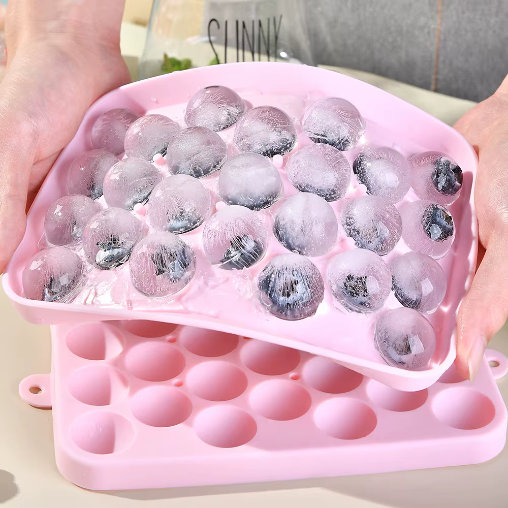 Moule à glaçons en Silicone à 25 grilles, boule de glace avec couvercle, boîte de stockage de glace,