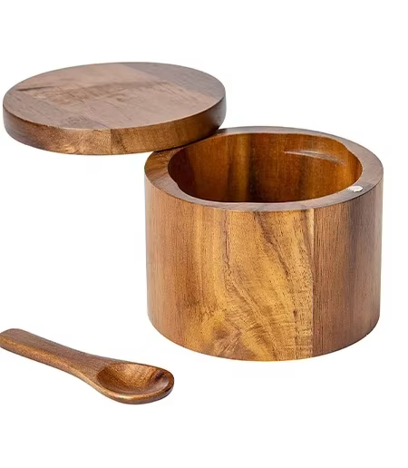 Pot d'assaisonnement en bois, salière à poivre, boîte d'assaisonnement de grande capacité avec cuill