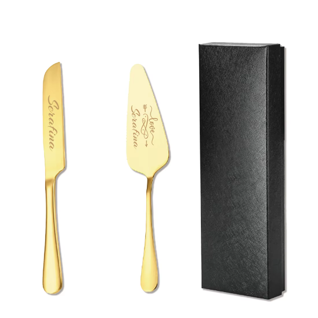 Ensemble de couteaux à gâteau personnalisés avec le nom des couples en acier inoxydable, finition br