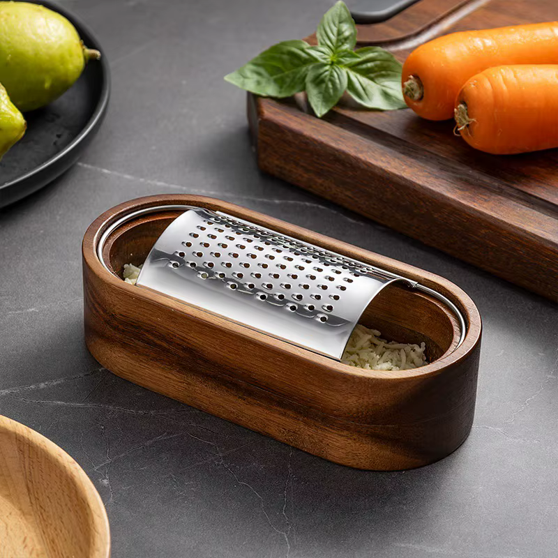 Râpe à fromage avec récipient en bois 304 râpe à fromage en acier inoxydable boîte cuisine parmesan 