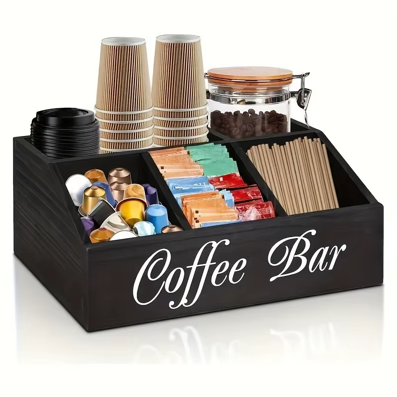 Boîte de rangement de café en bois, 1 pièce, organisateur d'épices de comptoir, armoire de Bar à caf
