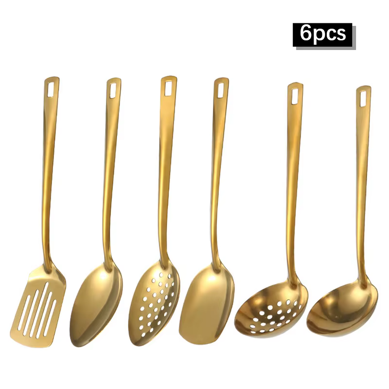2/6 pièces ensemble d'ustensiles de cuisine en acier inoxydable maison créative coréenne dorée cuill