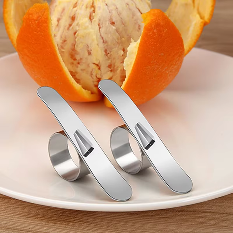 Éplucheur d'orange facile à ouvrir, gadgets de cuisine en acier inoxydable, 2 pièces